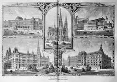 New Viennese monumental buildings original drawing by A. Kronstein in Vienna 1882