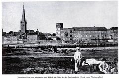 Historical view of Düsseldorf from the Rhine side with the old Residenzschloss around mid-19th century