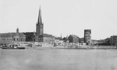 Demolition of house block on right Rhine bank near Lambertus Church 1898