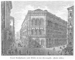 Historic black and white photograph of Herrengasse street in 1880