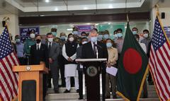 Deputy Secretary Biegun visiting Kurmitola Hospital in Dhaka for a public health partnership event with ventilators and gas analyzers donation