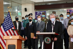 Deputy Secretary of State Stephen E. Biegun speaking at a COVID-19 public health partnership event at Kurmitola Hospital in Dhaka