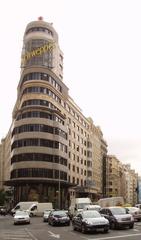 View of Edificio Carrión (Capitol Building) on Gran Vía in Madrid, Spain