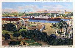 Panoramic view of La Fuerza Fort, Columbus Chapel, and Cabaña Fortress in Havana