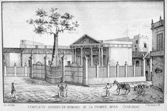 Lithograph of Havana cityscape showing architecture and buildings