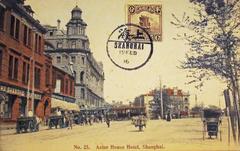 North Suzhou Road and Astor House Hotel in Shanghai, China in a vintage postcard view