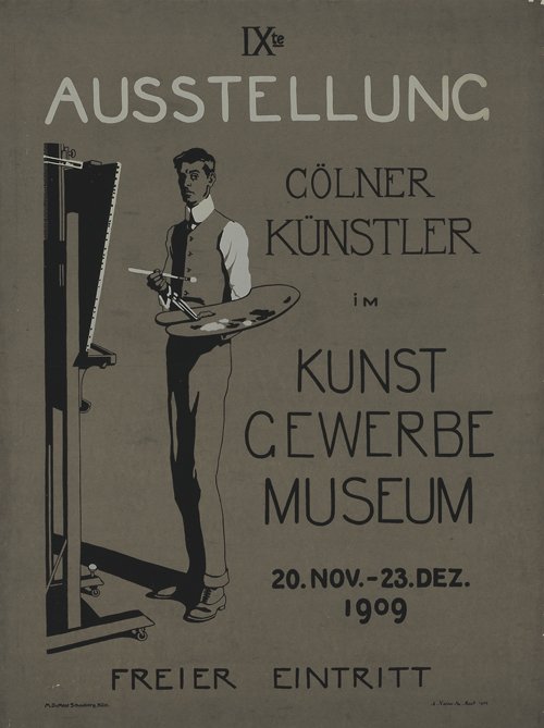 Vintage poster for the 9th Exhibition of Cologne Artists at the Museum of Applied Arts Cologne in 1909