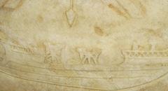 Ancient Roman ballistae mounted on a ship, detailed cast of Trajan's Column at Mainz