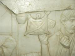 Detailed view of a loculus carving on Trajan's Column cast at Mainz