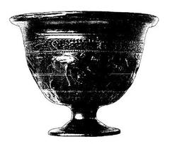 Sigillata cup from Mainz with heavy overhanging rim, ornamental band with rosettes, and decorative frieze featuring cranes and flowering water-plants
