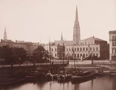 Historical photograph of Hamburg Rathausmarkt area with Viertelkreistreppe by Johann Hermann Maack, circa 1842