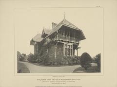 Photographic lithograph of modern building facades and details from 1886