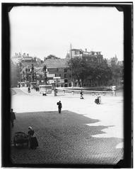 Historic view of Amstel street with Blauwbrug bridge in Amsterdam, circa 1890