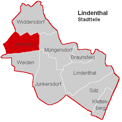 Map showing the location of Lövenich in the district of Köln-Lindenthal
