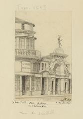 Historical sketch of the Folie Bobino theaters on Rue de la Gaieté in Paris drawn by Léon Leymonnerye in 1877