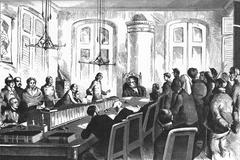 Wood-engraving of a session at Stockholm city court from 1877