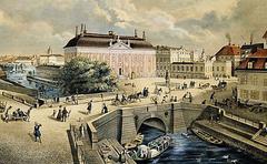Old Riddarholmsbron bridge in Stockholm with Riddarhuset and Bondeska palatset in the background