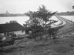 The Causeway connecting Singapore Island with Johore in 1945