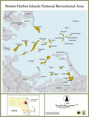 Map of Boston Harbor Islands National Recreation Area in Massachusetts, USA