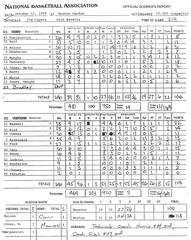 Official scorer's report for NBA game between Houston Rockets and Boston Celtics featuring Larry Bird and Chris Ford