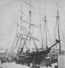 Historic barque ship Fredonia sailing on water