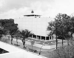 UH-1 helicopter landing on the rooftop helipad of the US Embassy Saigon in 1967