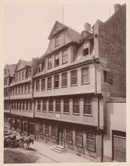 Birthplace of Johann Wolfgang von Goethe at Grosser Hirschgraben 23-25 in Frankfurt am Main, historic black and white photograph circa 1875-1900