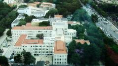 Aerial view of the Medicine School of the University of Sao Paulo with the Cancer Institute beside it under a clear sky