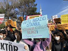 Boğaziçi University protest 2021 students holding banners and flags