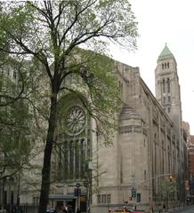 Temple Emanu-El building on a clear spring afternoon viewed from lower Transverse Road