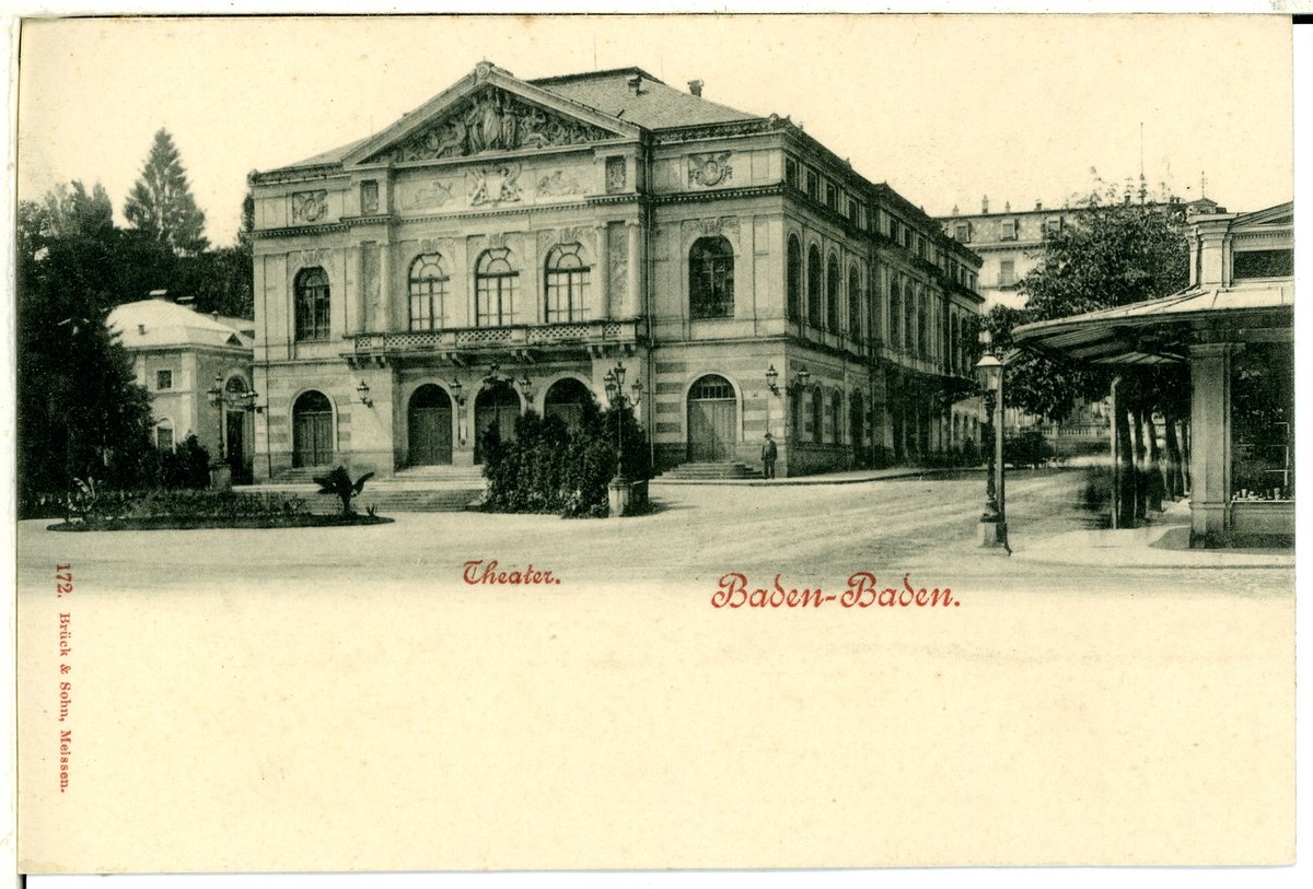 Historical black and white photograph of Baden-Baden Theater in 1898