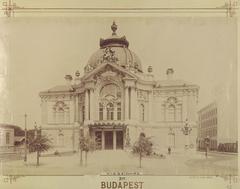 Historic black and white photograph of Szent István (Lipót) körút and Vígszínház theater in Budapest around 1896