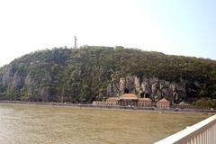 View of Gellért Hill and Rudas Bath over Danube River in Budapest, Hungary