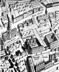 Detail of 1578 map of Oxford by Ralph Agas showing Brasenose area looking southwards