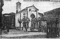 Historical photo of Chiesa di San Pietro in Gessate church in Milan before 1913 restoration