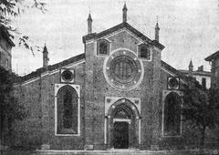 Front view of the San Pietro in Gessate church with Lombard style portal after restoration