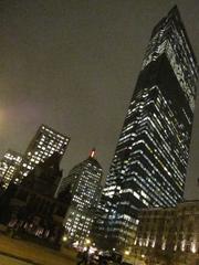 Copley Square in Boston showing historic buildings and busy city streets in November 2009