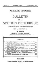 Cover of the Académie Roumaine Bulletin of the Historical Section, published October 1914