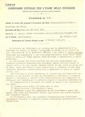 Historical document with favorable opinion on innovative marine silk preparation and spinning system by Rita Del Bene, Taranto 1941