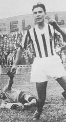 Italian footballer Felice Placido Borel II playing football for F.B.C. Juventus in the early 1930s at Campo Juventus Turin