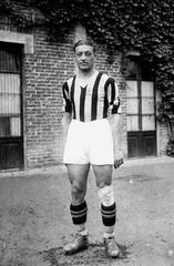 Italian footballer Umberto Caligaris with FBC Juventus in the 1930s posing outside Juventus Ground in Turin