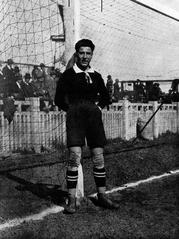 Italian football goalkeeper Gianpiero Combi posing at Juventus Ground in Turin in the late 1920s