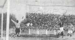 1929 football match between Juventus and Bologna at Torino's Campo Juventus stadium with Gianpiero Combi and Angelo Schiavio in action