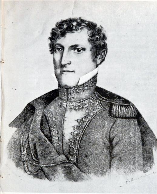 Lithograph portrait of Argentine hero Manuel Belgrano in historical attire