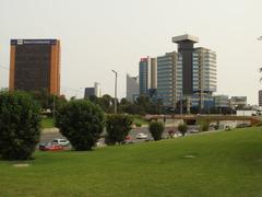 Lima expressway with main bank buildings skyline