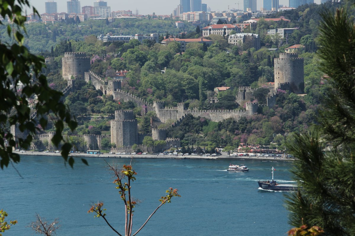 Panoramic view of Rumeli Fortress from Otağtepe overlooking the Bosphorus in Istanbul