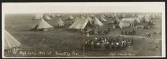 Military regiment camp with soldiers and tents in Texas City