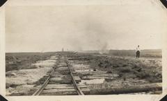 Damaged Interurban railway tracks at Texas City-Virginia Point with debris and destruction