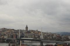 Golden Horn Metro Bridge and Galata Tower in Istanbul 2015
