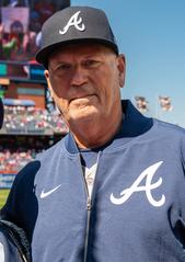 U.S. Air Force Master Sgt. Denice Ferreri with Atlanta Braves manager Brian Snitker at Phillies Opening Day 2024
